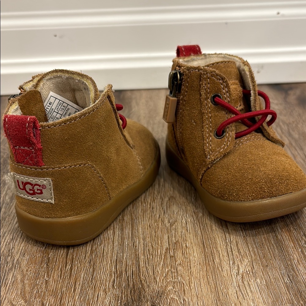 UGG Brown and Red Boots with Ankle Height and Side Zipper